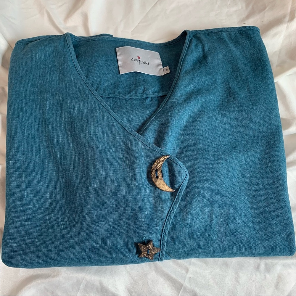 Cheyenne 100% linen shirt jacket celestial buttons 3X - Picture 4 of 8